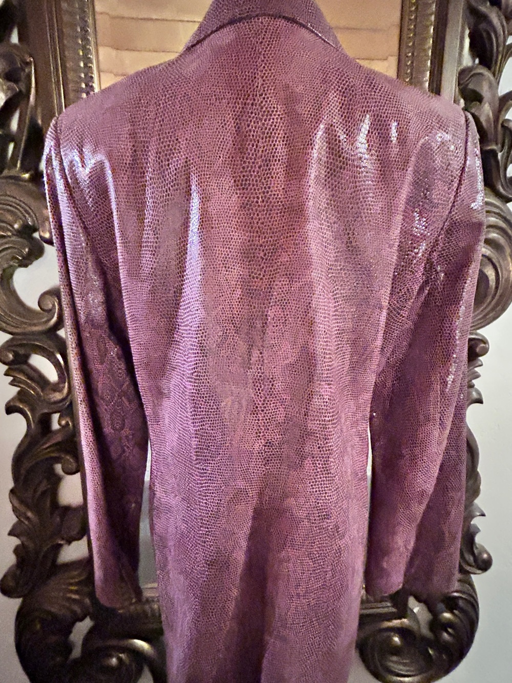 Ellen Tracy Leather Snake Skin Print Purple Textured Blazer - Picture 4 of 6